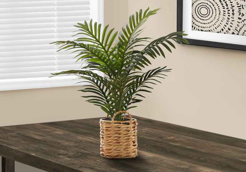 24" Tall Artificial Palm Plant - Real Touch, Indoor Decorative Greenery in Beige Woven Basket