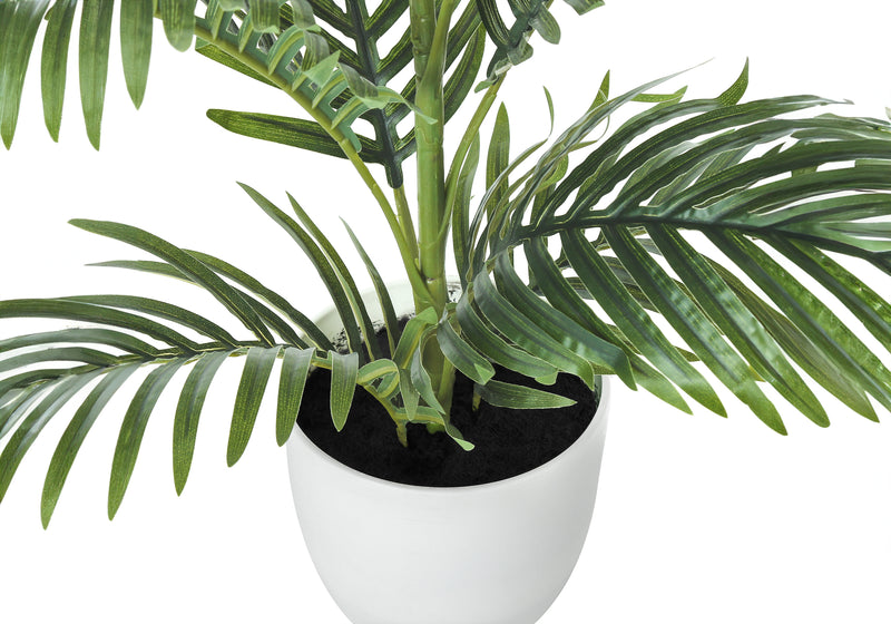 28" Tall Artificial Palm Tree: Indoor Faux Floor Plant, Real Touch Green Leaves, White Pot