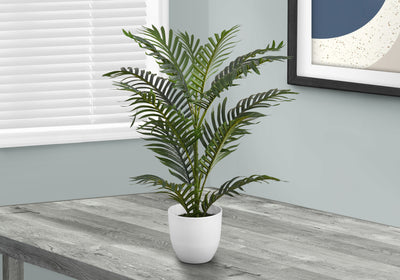 Palmier artificiel de 71,1 cm de haut : plante d'intérieur en faux sol, feuilles vertes au toucher réel, pot blanc.