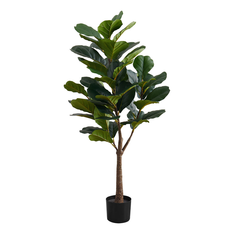 47" Tall Fiddle Tree:  Indoor Artificial Plant, Real Touch, Green Leaves, Black Pot