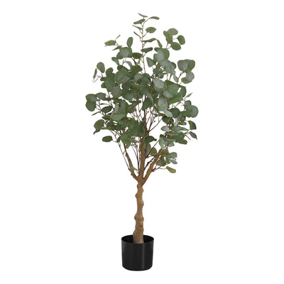 46" Tall Artificial Eucalyptus Tree - Indoor Faux Greenery, Decorative Floor Plant with Black Pot