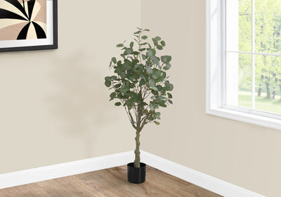 Eucalyptus artificiel de 46 po de haut – Fausse verdure d'intérieur, plante de sol décorative avec pot noir