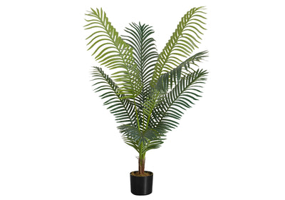 Palmier artificiel de 47 po de haut – Plante décorative d'intérieur au toucher réel avec feuilles vertes et pot noir