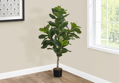 Fiddle Tree - 47" Tall Indoor Artificial Plant, Real Touch Green Leaves, Decorative Floor Greenery