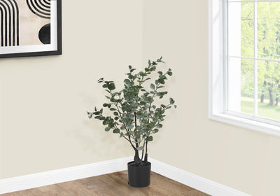 Arbre d'eucalyptus : fausse plante de 35 po, décor intérieur, feuilles vertes, pot noir