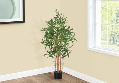 Faux bambou de 127 cm de haut : plante artificielle d'intérieur, verdure décorative avec pot noir.