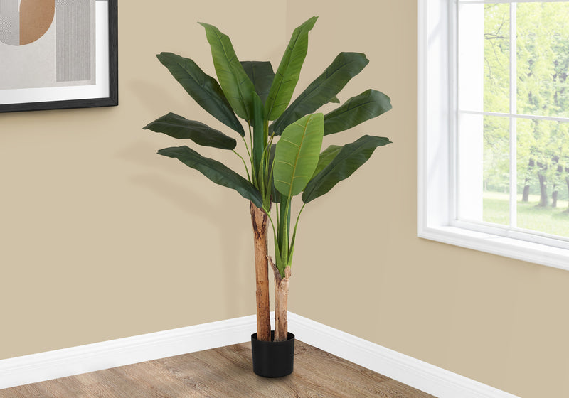 55" Tall Artificial Banana Tree - Indoor Faux Plant with Real Touch Green Leaves