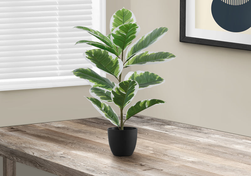 27" Tall Artificial Rubber Plant - Indoor Faux Fake Table Greenery - Real Touch Decorative Green Leaves