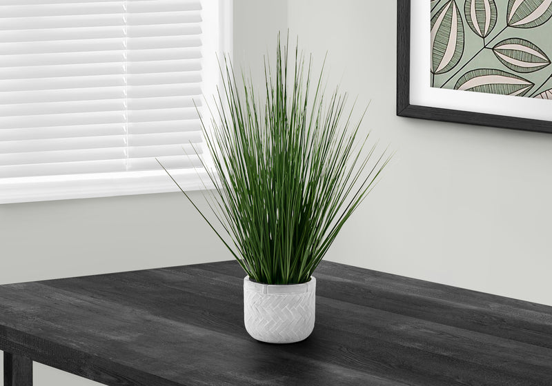 21" Tall Artificial Grass Plant - Real Touch, Faux Fake Table Green Grass in White Pot