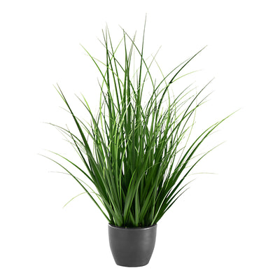 23" Tall Artificial Grass Indoor Plant - Faux Greenery for Table Decor, Real Touch, Black Pot