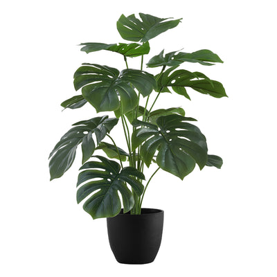 Plante artificielle Monstera de 24 po de hauteur – Toucher réel, fausse verdure d'intérieur, pot noir décoratif