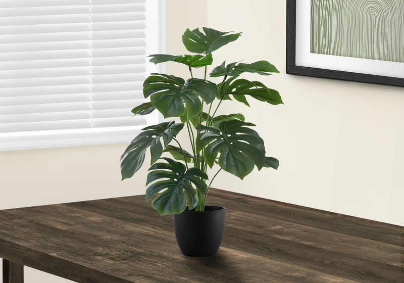 24" Tall Monstera Artificial Plant - Real Touch, Indoor Faux Greenery, Decorative Black Pot