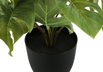 Ensemble de plantes Faux Monstera Calthea – 33 cm de haut, décoration de table d'intérieur, verdure en pot, pots noirs (paquet de 2)