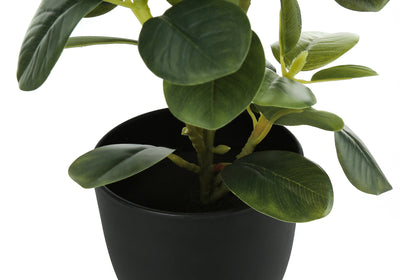 Ensemble de 2 fausses plantes de ficus d'intérieur – 35,6 cm de haut, feuilles vertes, pots noirs – verdure de table décorative