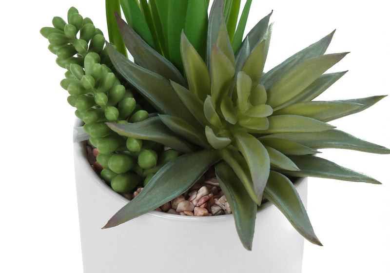 Ensemble de 2 fausses plantes succulentes, 7" de haut, verdure intérieure, pots décoratifs en céramique blanche