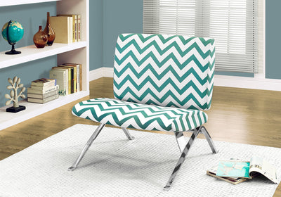 Accent Chair - Teal " Chevron " Fabric / Chrome Metal - I 8136
