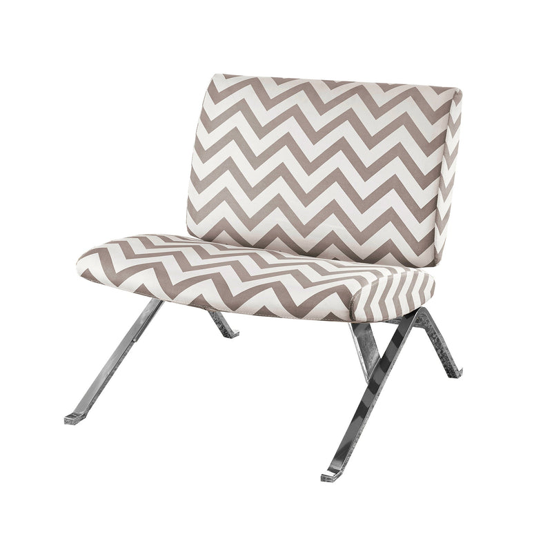 Accent Chair - Dark Taupe " Chevron " With Chrome Metal - I 8137