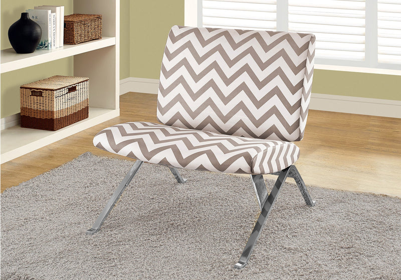 Accent Chair - Dark Taupe " Chevron " With Chrome Metal - I 8137