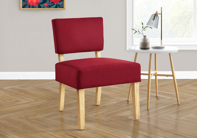 Accent Chair - Red Fabric / Natural Wood Legs - I 8295