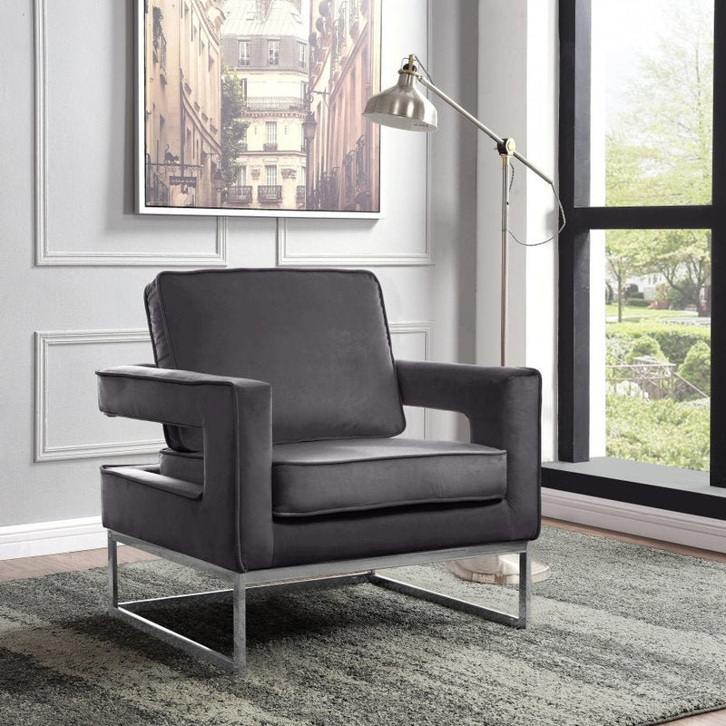 8-Bit Accent Chair In Grey Velvet Fabric - IF-6850