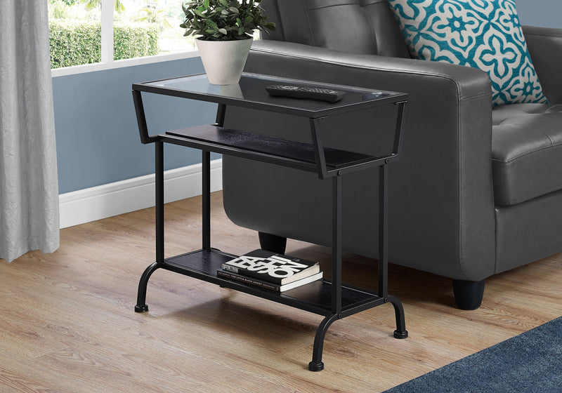 Accent Table - 22"H / Cappuccino / Black / Tempered Glass - I 2066