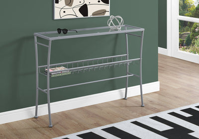Accent Table - 42"L / Silver /Tempered Glass Hall Console - I 2128