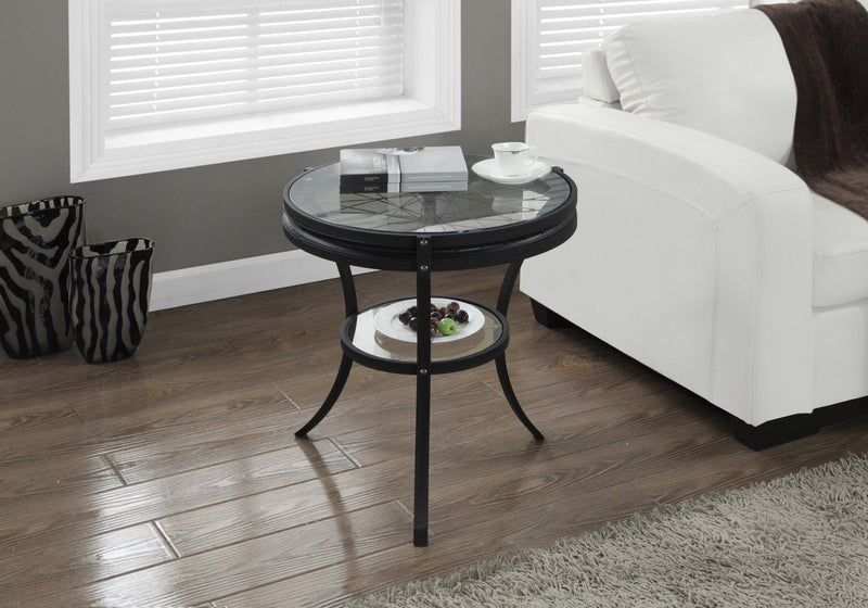 Accent Table - 22"Dia / Black With Tempered Glass - I 2140