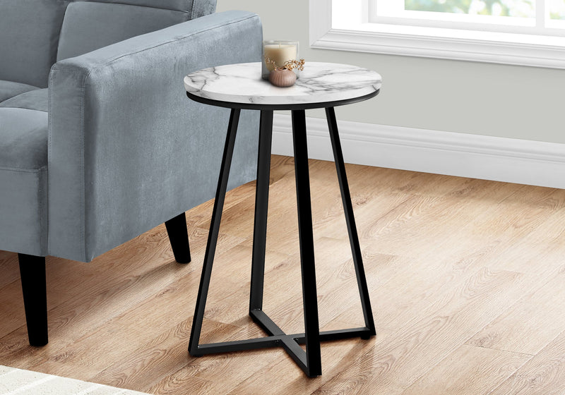 Accent Table - 22"H / White Marble / Black Metal - I 2178