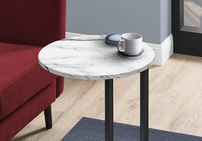 Accent Table - 24"H / White Marble-Look / Black Metal - I 2210