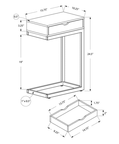 Accent Table - Chrome Metal / Glossy White With A Drawer - I 3031