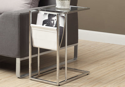 Accent Table - White / Chrome Metal With A Magazine Rack - I 3034