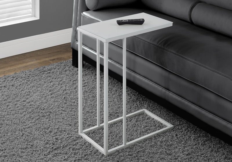 Accent Table - White Metal With Frosted Tempered Glass - I 3037