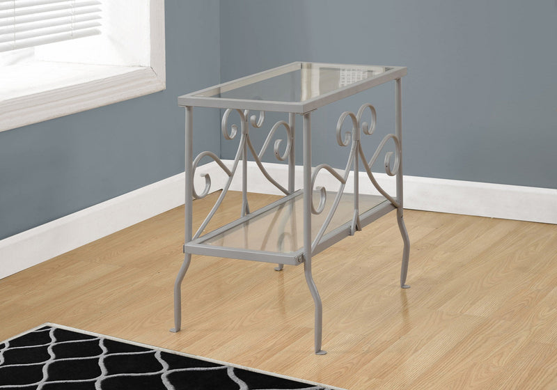 Accent Table - Silver Metal With Tempered Glass - I 3106