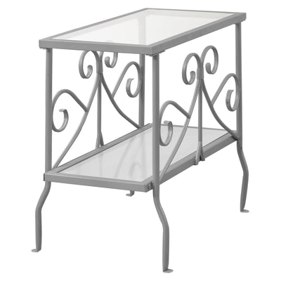 Accent Table - Silver Metal With Tempered Glass - I 3106