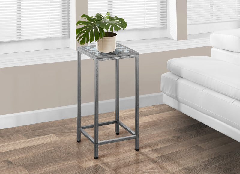Accent Table - Grey / Blue Tile Top / Hammered Silver - I 3145