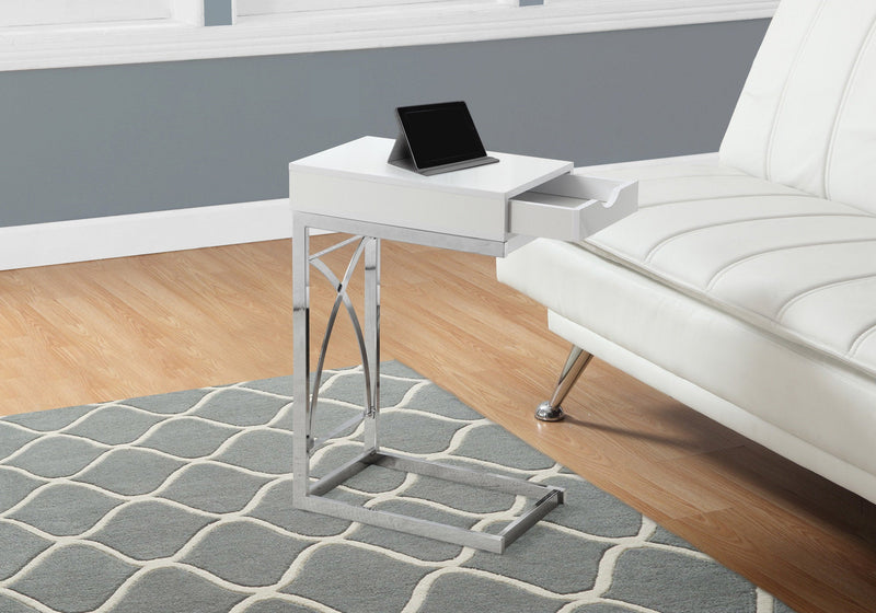 Accent Table - Chrome Metal / Glossy White With A Drawer - I 3170