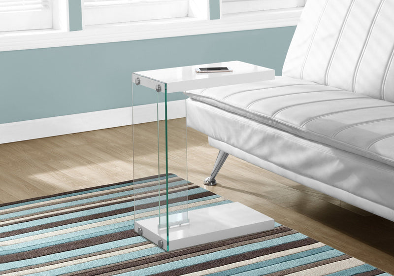 Accent Table - Glossy White With Tempered Glass - I 3215