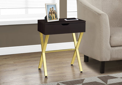 Accent Table - 24"H / Cappuccino / Gold Metal - I 3261