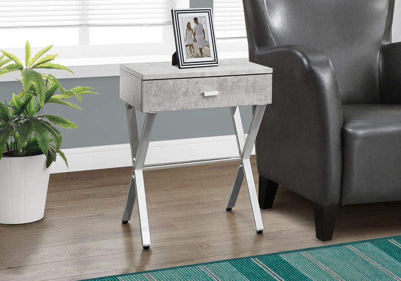 Accent Table - 24"H / Grey Cement / Chrome Metal - I 3264