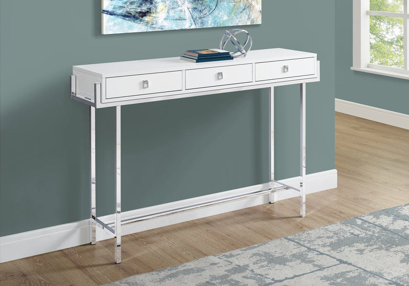 Accent Table - 48"L / Glossy White / Chrome Metal - I 3297