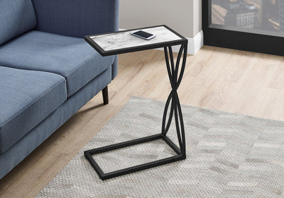 Accent Table - 25"H / White Marble-Look / Black Metal - I 3304