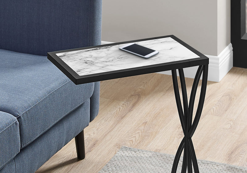 Accent Table - 25"H / White Marble-Look / Black Metal - I 3304