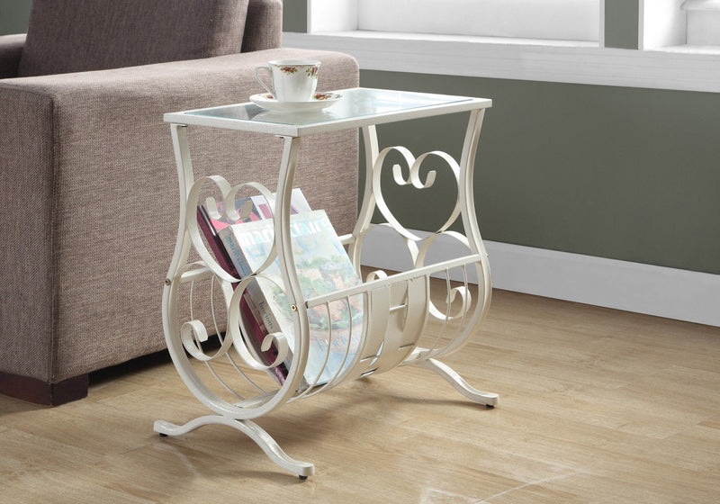 Accent Table - Antique White Metal With Tempered Glass - I 3312