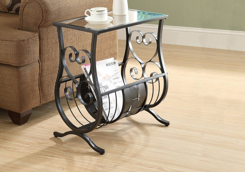 Accent Table - Satin Black Metal With Tempered Glass - I 3314