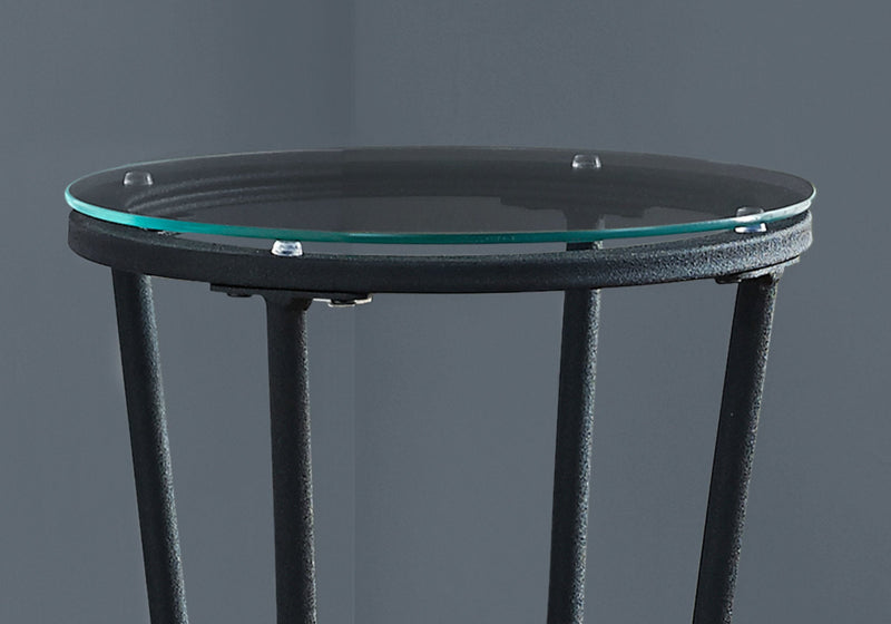 Accent Table - Hammered Black Metal With Tempered Glass - I 3332