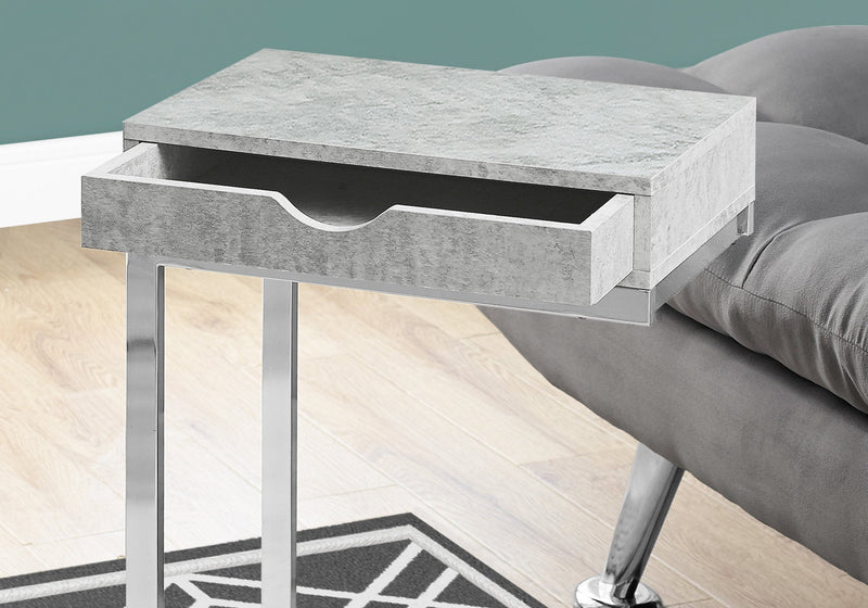 Accent Table - Chrome Metal / Grey Cement With A Drawer - I 3373