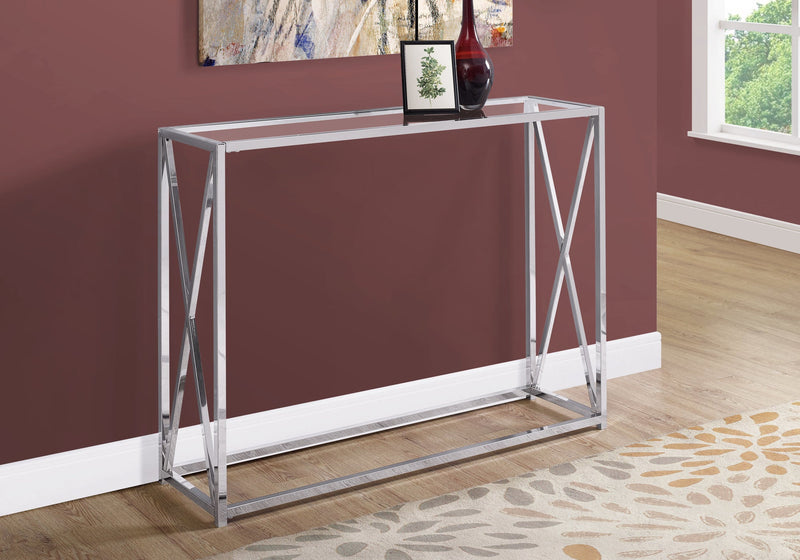 Accent Table - 42"L / Chrome Metal With Tempered Glass - I 3442