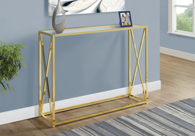 Accent Table - 42"L / Gold Metal With Tempered Glass - I 3446
