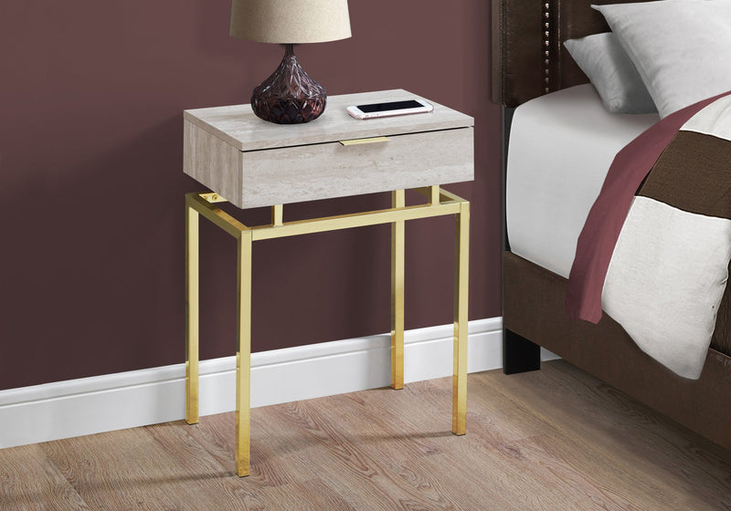 Accent Table - 24"H / Beige Marble / Gold Metal - I 3463