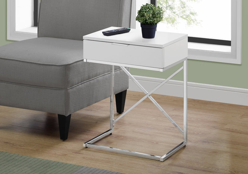 Accent Table - 24"H / Glossy White / Chrome Metal - I 3470